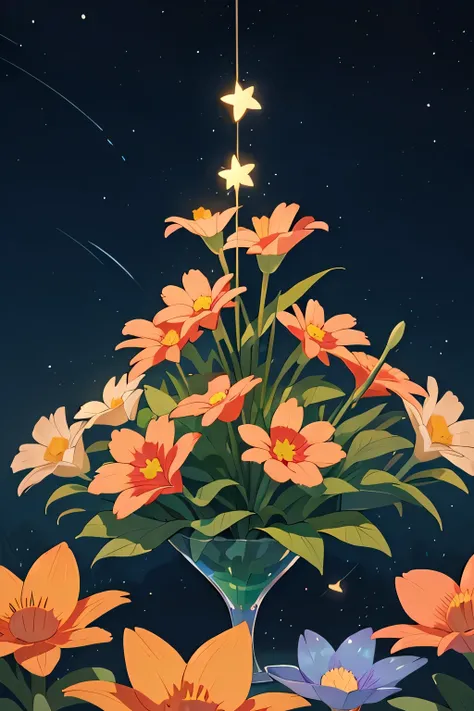 large flowers，Flowers， with stars floating around it
