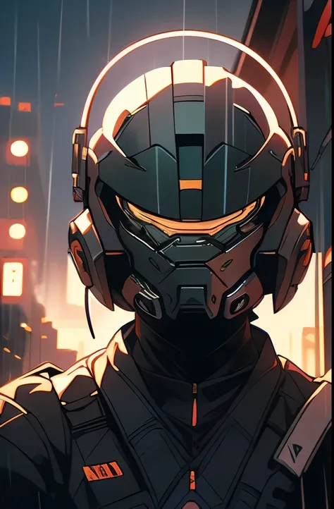 a close up of a person in a helmet in the rain, master chief, halo master chief, master chief from halo, halo infinite!!, master chief in cyberpunk city, vibrant fan art, halo, fantasy art of doom slayer, adam driver as master chief, epic art style, from d...