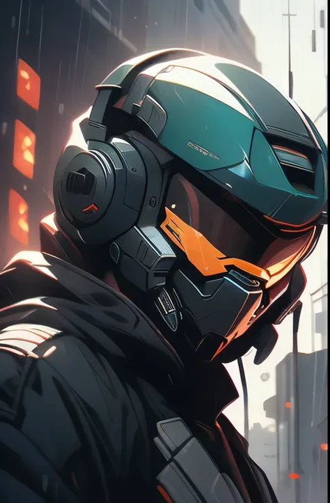 a close up of a person in a helmet in the rain, master chief, halo master chief, master chief from halo, halo infinite!!, master chief in cyberpunk city, vibrant fan art, halo, fantasy art of doom slayer, adam driver as master chief, epic art style, from d...