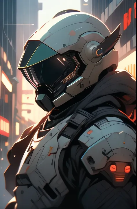 a close up of a person in a helmet in the rain, master chief, halo master chief, master chief from halo, halo infinite!!, master chief in cyberpunk city, vibrant fan art, halo, fantasy art of doom slayer, adam driver as master chief, epic art style, from d...