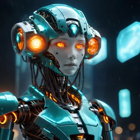 ((best quality)), ((masterpiece)), ((realistic,digital art)), (hyper detailed), DonMM4ch1n3W0rldXL female android, Human-like appearance, Anthropomorphic design, Synthetic skin and hair, Futuristic and sleek aesthetics, Elegance and sophistication in desig...