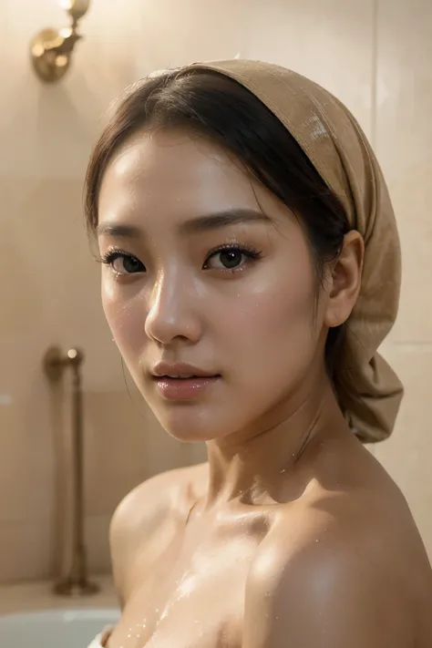 A beautiful Korean woman, (best quality,4k,8k,highres,masterpiece:1.2),ultra-detailed,(realistic,photorealistic,photo-realistic:1.37),wearing hijab, extremely detailed skin texture, elegant expression, flawless makeup, delicate facial features, serene gaze...