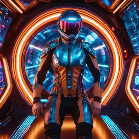 a deputy captain in a spaceship, highly detailed, 8k, photorealistic, cinematic lighting, dynamic pose, breathtaking composition, seamless blending of futuristic elements, vibrant colors, glossy metallic surfaces, advanced technology, sleek and modern desi...