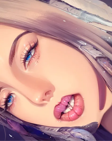 there is a woman with long hair and a pink lipstick, close up face, stunning closeupheadshot, violet myers, thick lips, portrait sophie mudd, sexy face, instagram story, close up at face, face close up, madison beer, extreme close up face shot, close-up pe...