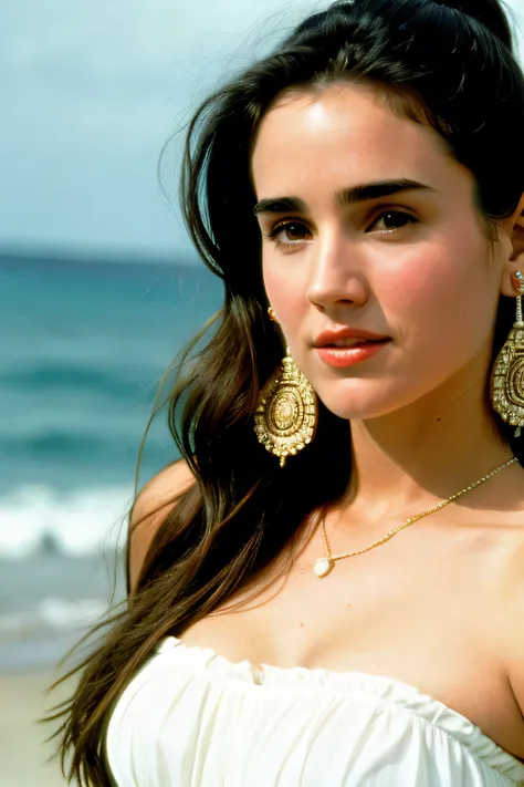 Young 90s Jennifer Connelly with heavy earrings 