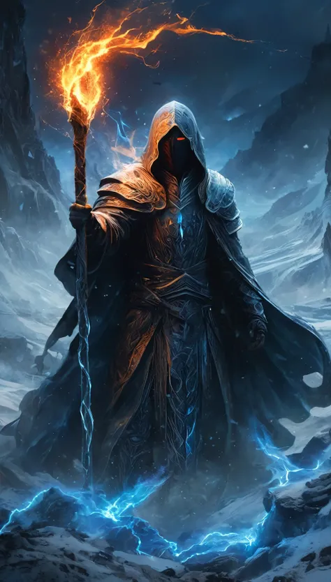 In the heart of an ancient, storm-ravaged wasteland, a figure known as The Elemental Wraith glides through the remnants of a shattered world. This haunting entity is wrapped in robes that shift and blend with the elements—flames lick along the hem, casting...