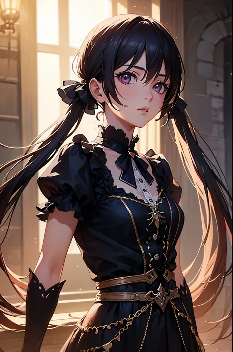 (Best Quality), Dark Fantasy, Dark Magic aura, Magical Girl, Gothic, Twin Tails, Realistic, Ultra Detailed, High Definition, Anime,