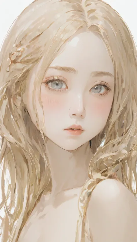 White background、anatomy、７Head and body、Small Face、  beautiful eyes down to the smallest detail、Black Lips、Detailed eyes and face、Long eyelashes、1 girl、 pottery skin、Soft and delicate characteristics、Long Hair、Depression、Graceful posture、Natural Light、Impr...