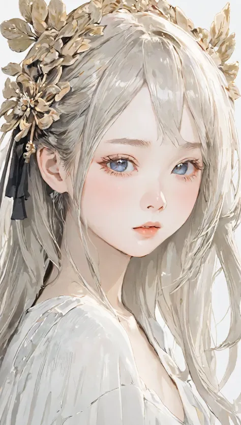 White background、anatomy、７Head and body、Small Face、  beautiful eyes down to the smallest detail、Black Lips、Detailed eyes and face、Long eyelashes、1 girl、 pottery skin、Soft and delicate characteristics、Hime cut、Depression、Graceful posture、Natural Light、Impre...