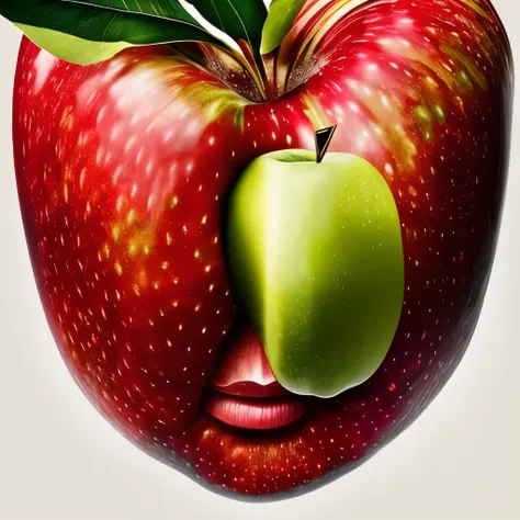  arrangement of apples on a human face, surreal composition , A vibrant palette, (Ultra-Realistic Facial Features:1.3)