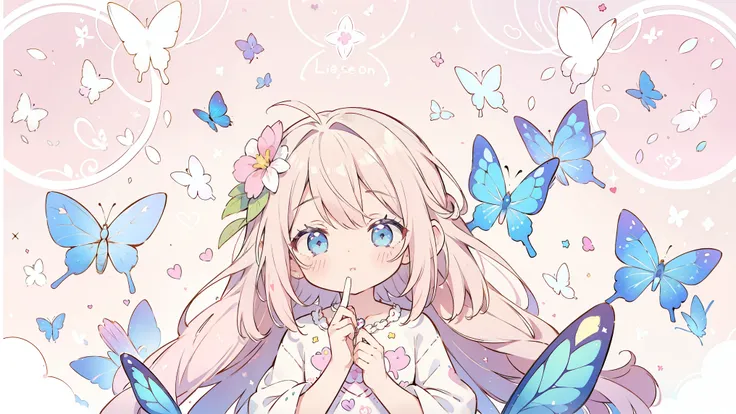 (Pastel Background:1.2), Pattern Background, (Small graffiti all over ),  The entire background is filled with a repeating pattern of cute hearts, star, butterfly,  flowers and other cute things ., (Light background:1.2)