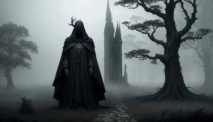 hard fog, gothic elements, dark academia, surreal nature elements
