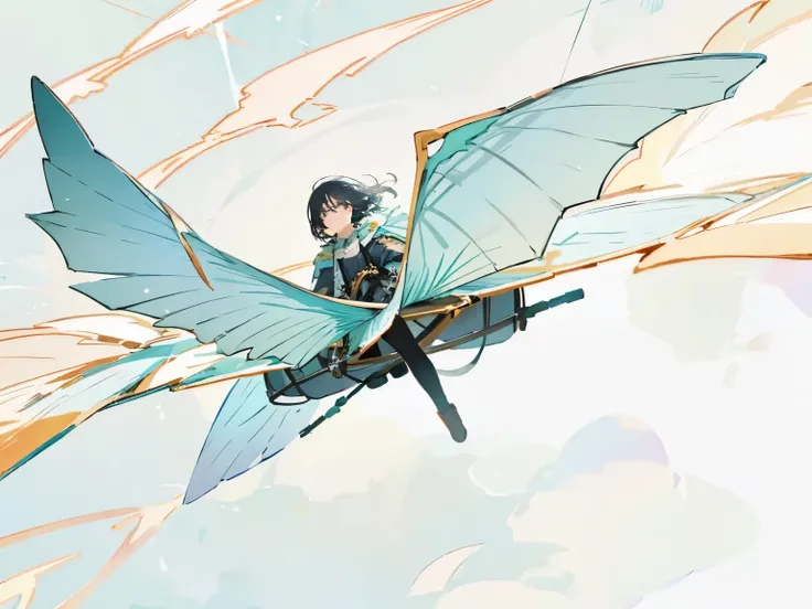  1 girl、Fly in the sky with a bird-shaped glider、Alone、Highest quality、 High Resolution 、masterpiece、wallpaper、8k、