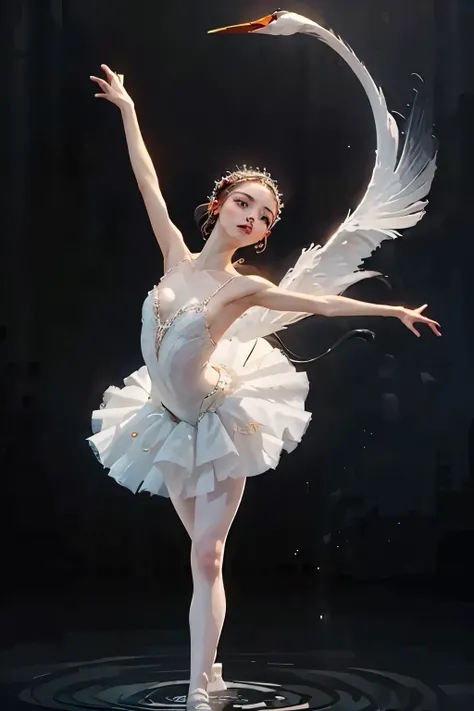 The first red of dusk kisses the surface of the water, and {x} a beautiful ballerina is dancing in a quiet swan lake at dusk:
In this exquisite painting 、 the gentle rhythm of her graceful dance unfolds . soft, a scene of unrivaled elegance and silence ...