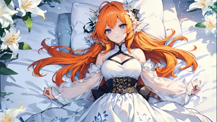 High image quality, masterpiece, Delicate Hair, Delicate eyes, Delicate Hair, ((masterpiece, 最High image quality)), High image quality, masterpiece, Delicate Hair, Delicate eyes, Elf Queen, Elf Ears, woman, Sharp golden eyes,  (( orange hair, Large Breasts...