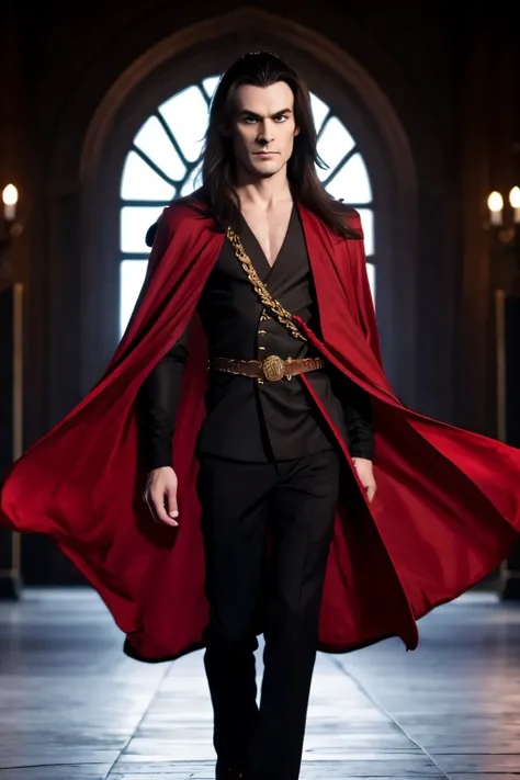 vampire, red eyes, regal clothes.