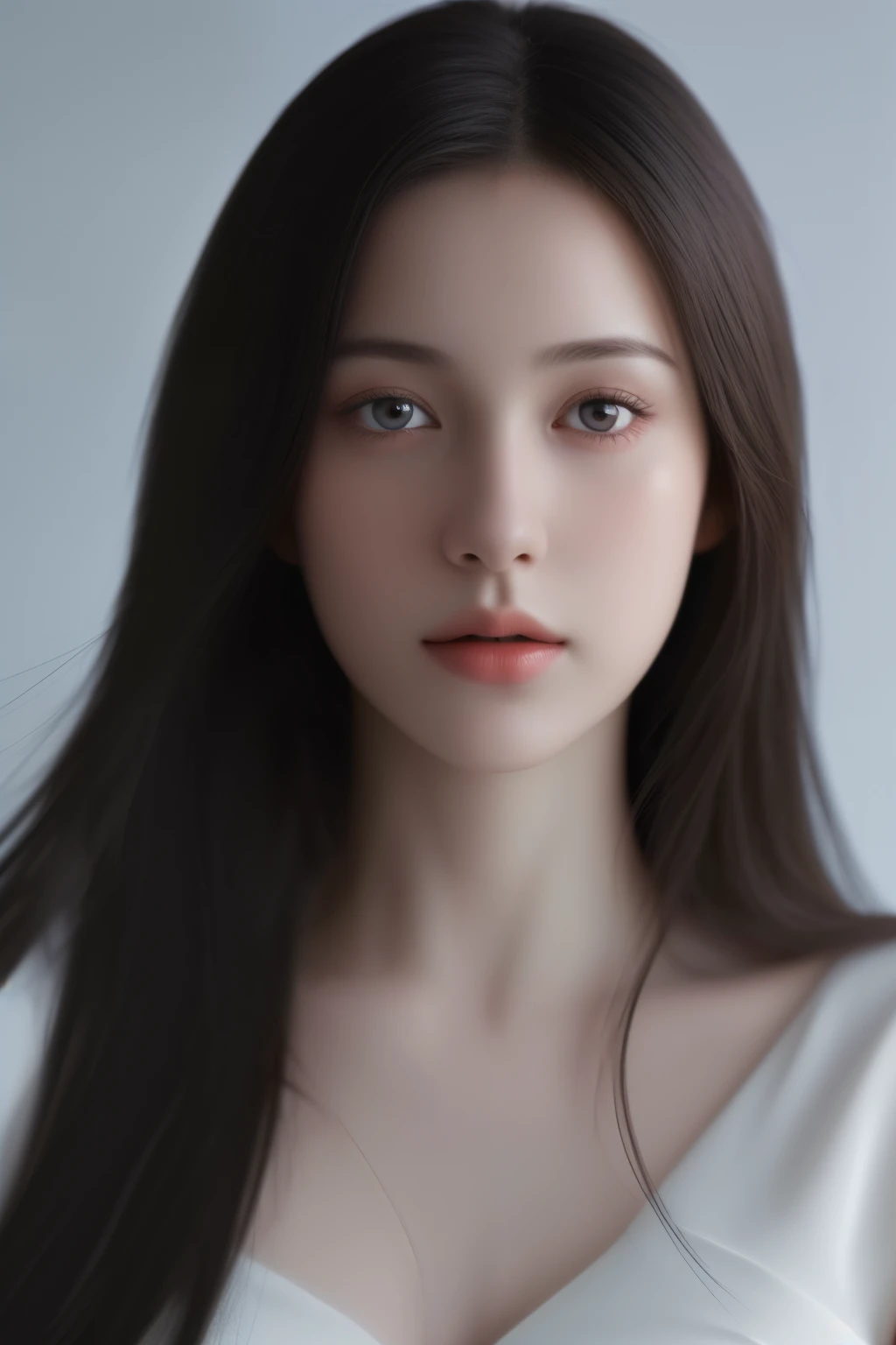 Best Quality, Face Focus, Soft Light, Ultra-high resolution, ( Photo-realistic:1.4),, 1 Japanese Girl, solo,  Detailed and beautiful face,, ( High resolution detail of human skin texture), Long Hair、Full body photo、Neat dress