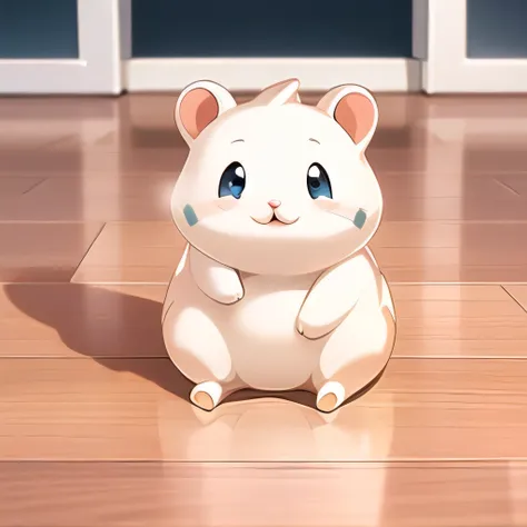 Ultra-detailed,Advanced Details,Best Quality,masterpiece,figure, White hamster, Very cute, Looks happy, anime, Cartoonization,0W0,Sitting on the floor, The soles of the feet are visible,  wearing headphones 
