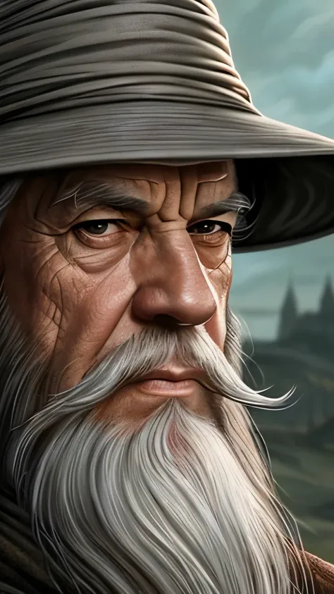 a close up of a painting of a man with a long beard and a long beard, a colorized photo by Ted Nasmith, reddit, fantasy art, gandalf, gandalf the grey, gandalf from lord of the rings, gandalf (lotr, lord of the rings concept art, sean connery as gandalf, p...