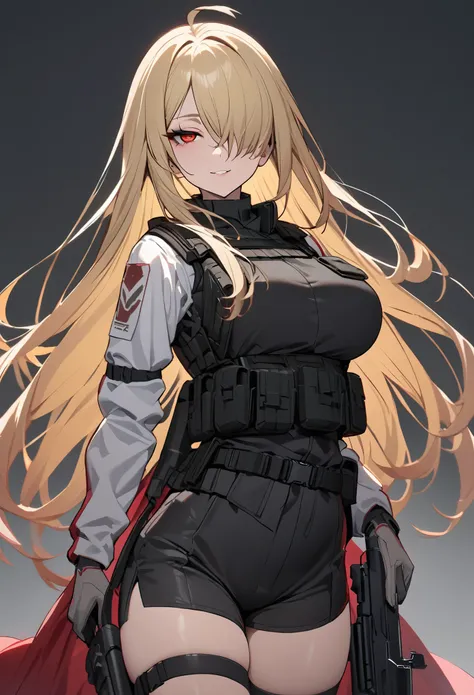 (high-quality, breathtaking),(expressive eyes, perfect face) 1girl, female, solo, mature, half open eyes, Alicization, Symmetrical Eyes, simple background, seductive smile, long hair, SAO inspired, maomao, armor, cowboy shot, medium full shot, light blonde...