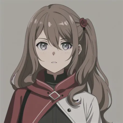 (high-quality, breathtaking),(expressive eyes, perfect face) 1girl, female , solo, portrait, Symmetrical Eyes, brown hair color, pink eye color, short hair length, curly wavy hair, Code Vein, Code Vein game character, Code Vein Clothing, Code Vein revenant...