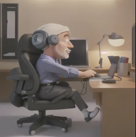 cartoon of a man sitting at a desk with a computer, animation style render, corporate animation style, office background, an alien working on a computer, sitting at a computer desk, 3 d animation, 3d animation, corporate boss, sitting at a computer, videog...