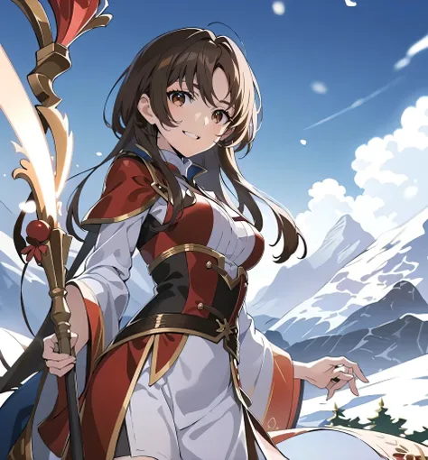  anime girl has long hair and red cloak、 has a sword, Ayaka Genshin Impact, Keqing from Genshin Impact, Ayaka Game Genshin Impact ,  anime girl with bow and arrow , Popular Isekai anime , With a sword on his shoulder,  cute anime girl visual , isekai, Offi...