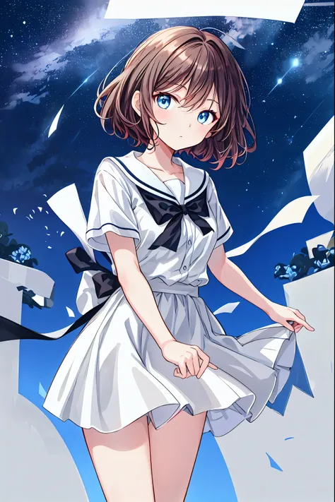 ()，Best Quality，Beautiful face in every detail，cute， dark brown eyes，(背の低いcute女の子，Young student，Young and delicate girl）,（masterpiece，Best Quality)， Black Hair ，Embarrassing，， short-sleeved white shirt，Checkered white skirt，Pathetic，Pathetic，Pathetic， anat...