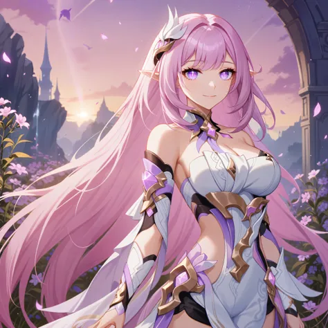 masterpiece,very aesthetic,1girl,elysia \(herrscher of human:ego\) \(honkai impact\),pink hair,purple eyes,pointed ears,highly d...