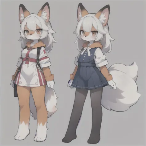 furry fox girl,simple background,full body,