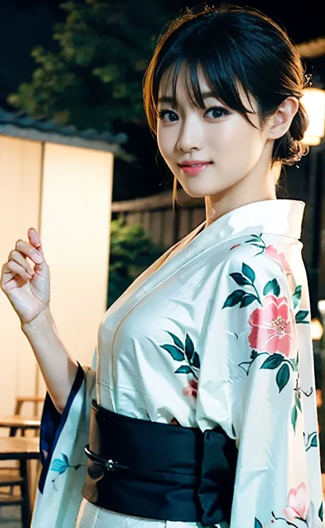  Carefully Depicting Limbs Based on Perfect Anatomy ,((( Woman Wearing a Formal Japanese Yukata Enjoying a Summer Nights Festival ))),Tasteful Gestures , Elegant Dressing Background with Warm-Colored Lights , Beautiful blur background with deep depth of fi...