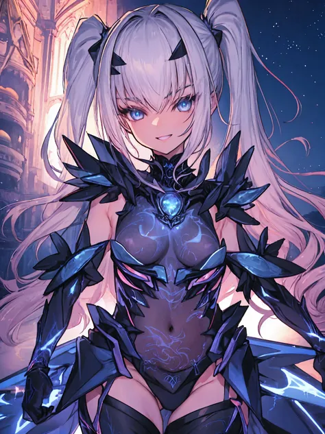 NSFW,highest quality,High resolution, Super detailed,game CG,dutch angle,detailed and beautiful eyes,beautiful girl,ch,(enchanting smile), (spread your legs), (raise your legs), armor, Armored dress, Black dress, Black gloves, Blue Armor, Blue dress, breas...