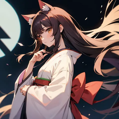 Anime cat ear girl wearing a kimono with cat ears, Shoulder to look, Yang Jie&#39;s Animation, pixiv contest winners, Serial Art, Digital Anime Illustration, kawashi, Anime style illustrations, Anime style 4K, Beautiful anime portrait, Anime style portrait...