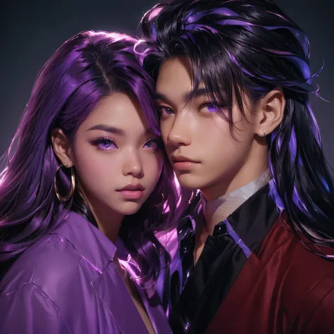 There are two black people, Dark skin, purple eyes, Who are posing for a photo together, loish e ross tran, Charlie Bowater e Artgeem, jazza e rossdraws, Artgerm and Genzoman, no estilo de charlie bowater, neoartcore e charlie bowater, In the style of Ross...