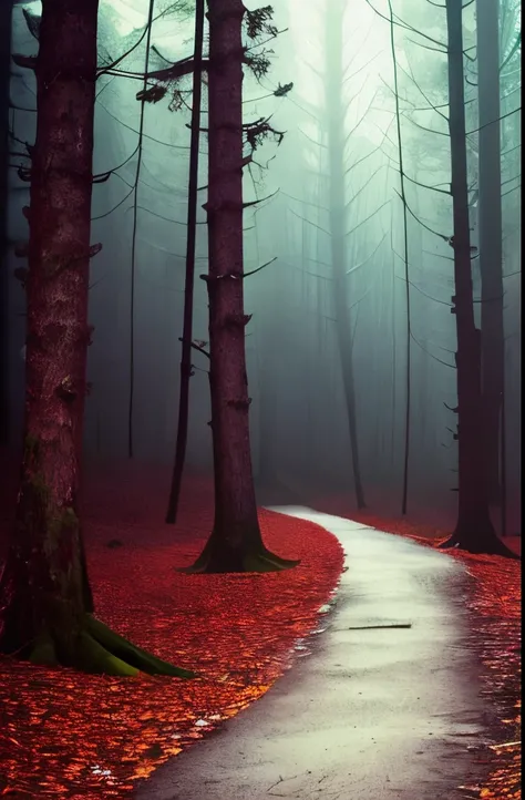 arafed path in the woods with a light at the end, a photo inspired by Samuel Hieronymus Grimm, tumblr, tonalism, beautiful with eerie vibes, spooky forest, in a spooky forest, creepy forest, haunted forest, eerie and atmospheric, eerie vibe, ominous and ee...