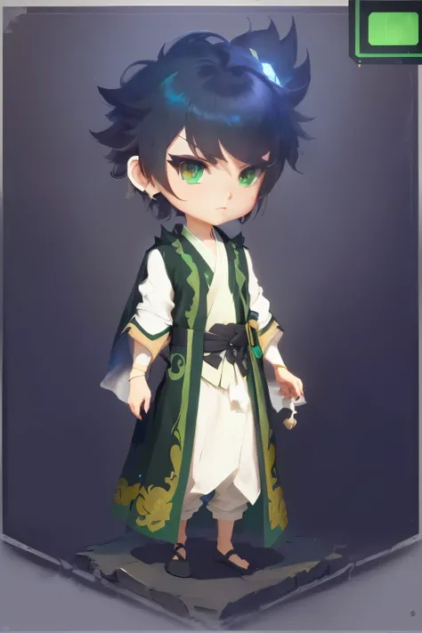 a close up of a cartoon character in a white shirt and green vest, stylized anime, anime stylized, from bravely default ii, live2d virtual youtuber model, ((wearing aristocrat robe)), made with anime painter studio, dressed with long fluent clothes, inspir...