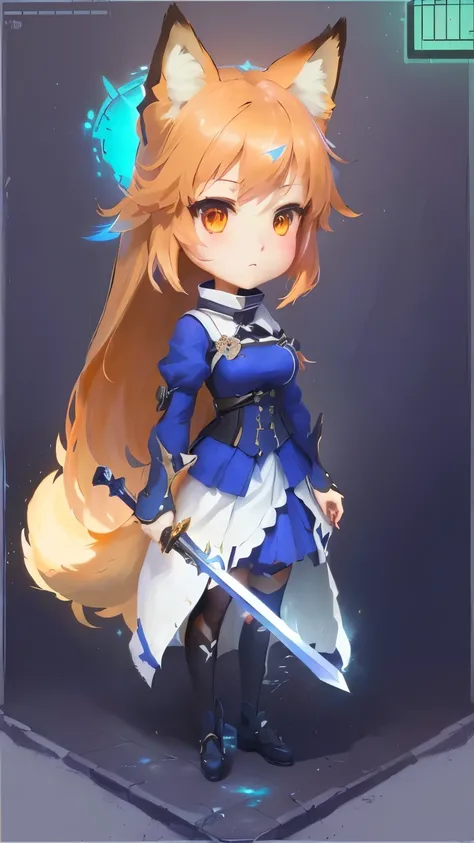 anime girl with a sword and a fox head, , stylized anime, holo, anime stylized, kantai collection style, marisa kirisame, beatrice blue, rin, from arknights, vivy, anime moe artstyle, azur lane style, female protagonist 👀 :8, yuyushiki, visual novel sprite...