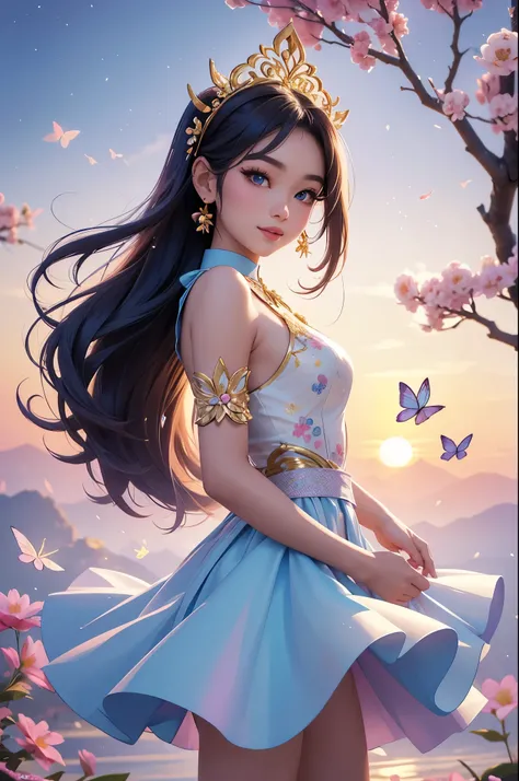 (best quality,4k,8k,highres,masterpiece:1.2),ultra-detailed,(realistic,photorealistic,photo-realistic:1.37),acrylic painting,beautiful Thai model in a Lolita dress with downy hair,beautiful Thai model with extremely colorful hair and detailed facial featur...