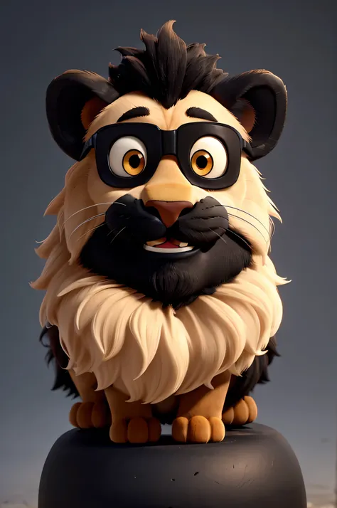 a cartoon lion with black mustaches rounded at the tips