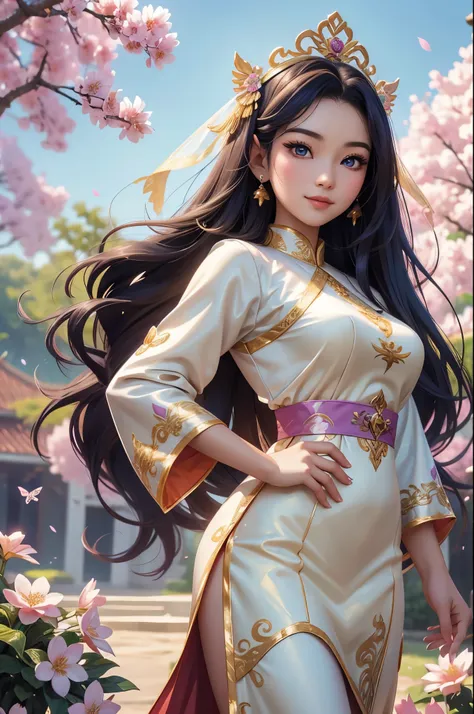 (best quality,4k,8k,highres,masterpiece:1.2),ultra detailed,(realistic,photorealistic,photo-realistic:1.37),acrylic painting,beautiful Vietnamese godess in a Lolita dress with downy hair,beautiful Vietnamese godess with extremely colorful hair and detailed...