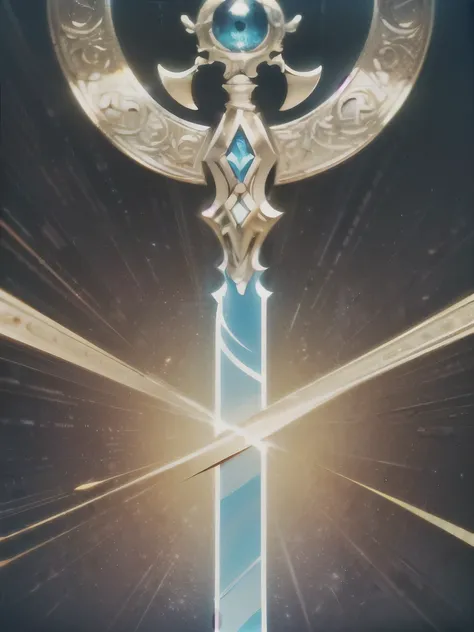 A magical sword sealed in The innermost part of the ancient ruins of the Age of the Gods, ((((((Human-like eyes on the swords guard)))))), (((ultra quality, ultra detailed, ultra highresolution, Hires.fix, ultra delicate, extreme detailed, 8k))), master pi...