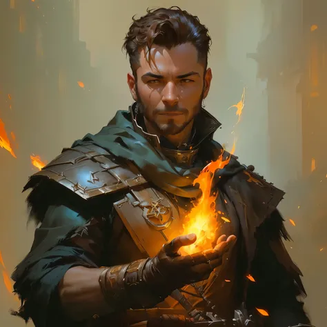 arafed image of a man holding a glowing fire in his hand, wojtek fus, artgerm craig mullins, peter mohrbacher donato giancola, james gurney and andreas rocha, portrait of a mage, pyromancer, dnd character art portrait, artgerm and craig mullins, fantasy co...