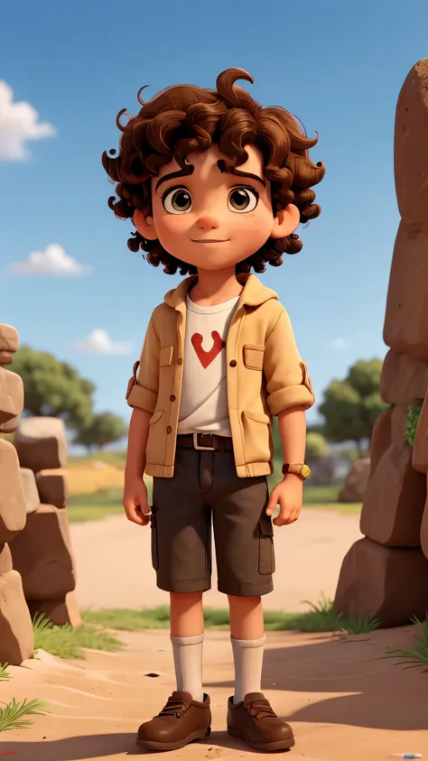  A boy named Davi , about  ,  he has curly brown hair and bright eyes full of determination .  His face is expressive and reflects both the innocence of his youth and the courage that dwells in his heart. , Clothes from the time of Jesus