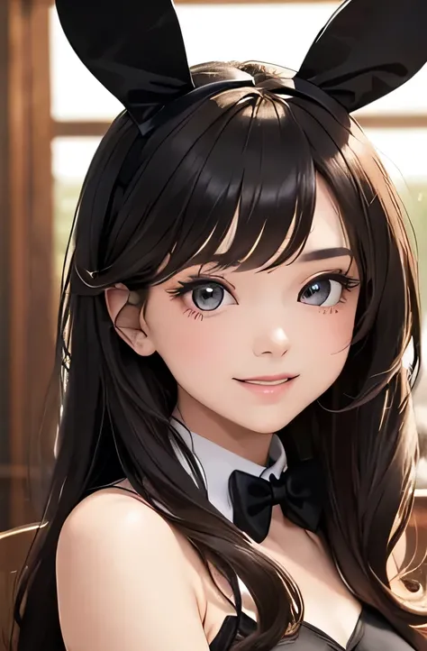 ((masterpiece,best quality,ultra-delicate,Perfect Face,very detailed eyes,16k,high resolution,very beautiful girl)),top-quality、Perfect Body、Refers to the whole、Beautiful woman、Beautiful busty woman、Woman with straight hair、Brown haired woman、Bunny girl an...