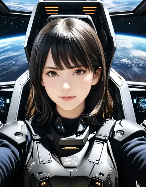 (best quality, 8k, high resolution:1.2), 1girl, universe, earth, gundamwingcockpit, upper body