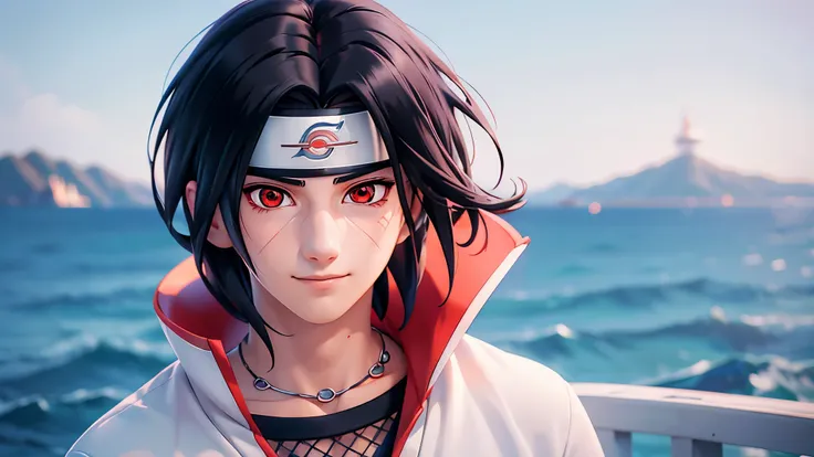 a close up of a person with short hair and white clothes, uchiha itachi from naruto shippuden, as an anime character, perfect anime face, he has black hair with bangs, male anime character, anime character, anime best man, hime cut hairstyle, black hair,re...