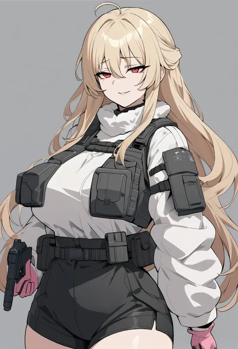 (high-quality, breathtaking),(expressive eyes, perfect face) 1girl, female, solo, mature, half open eyes, Alicization, Symmetrical Eyes, simple background, seductive smile, long hair, SAO inspired, maomao, armor, cowboy shot, medium full shot, light blonde...