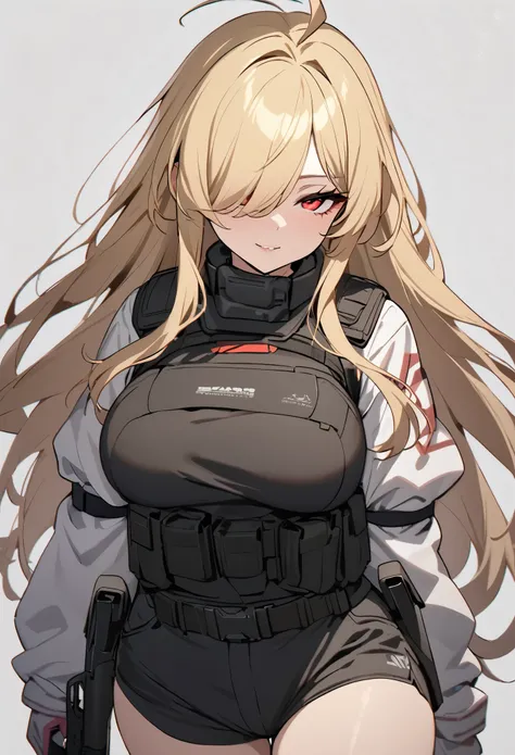 (high-quality, breathtaking),(expressive eyes, perfect face) 1girl, female, solo, mature, half open eyes, Alicization, Symmetrical Eyes, simple background, seductive smile, long hair, SAO inspired, maomao, armor, cowboy shot, medium full shot, light blonde...