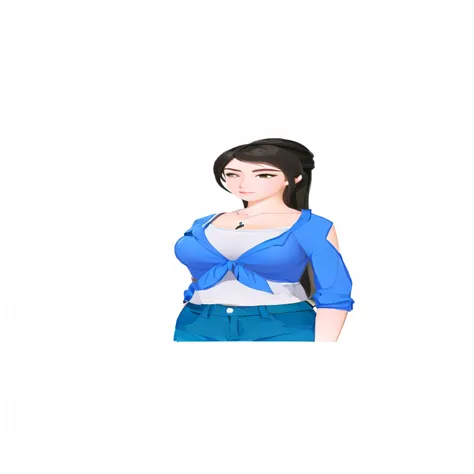 a close up of a person wearing a blue shirt and jeans, woman model, upper body 2d game avatar, casual pose, upper body avatar, dressed with fluent clothes, 2 d cg, female full body, digital art of an elegant, wearing casual clothes, cartoon artstyle, dress...