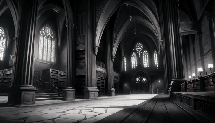 gothic elements, dark ambient, library